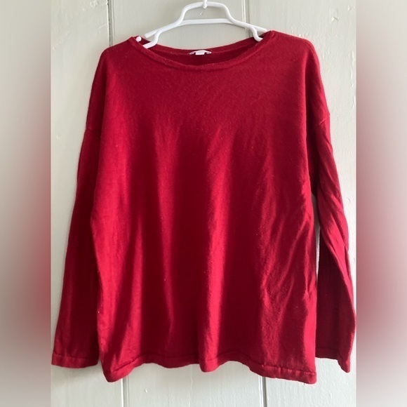 J. Jill L 100% Washable Merino Wool Red Sweater Tunic Top Long Sleeve - Picture 1 of 8